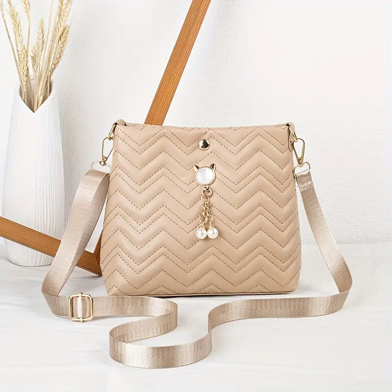 Sac bandoulière femme – Petit sac à main matelassé chic avec pendentif perles