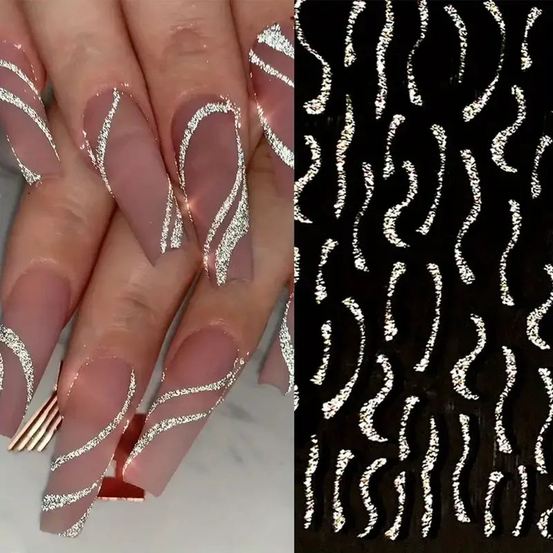 Stickers French Manucure Pailletés – Autocollants Nail Art Effet Brillant pour Ongles Stylés
