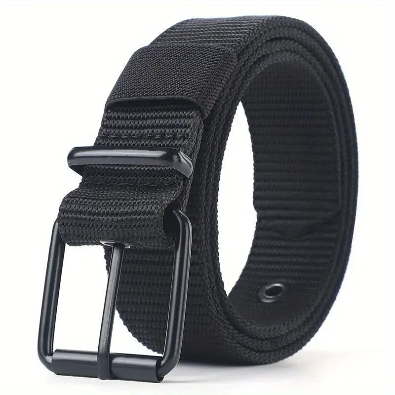 Ceinture homme noire en toile résistante avec boucle métallique – Style décontracté et durable