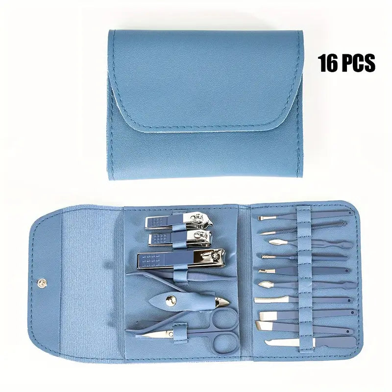 Trousse Manucure et Pédicure 16 Pièces – Kit Professionnel Coupe-Ongles et Soins des Mains et Pieds avec Étui Compact