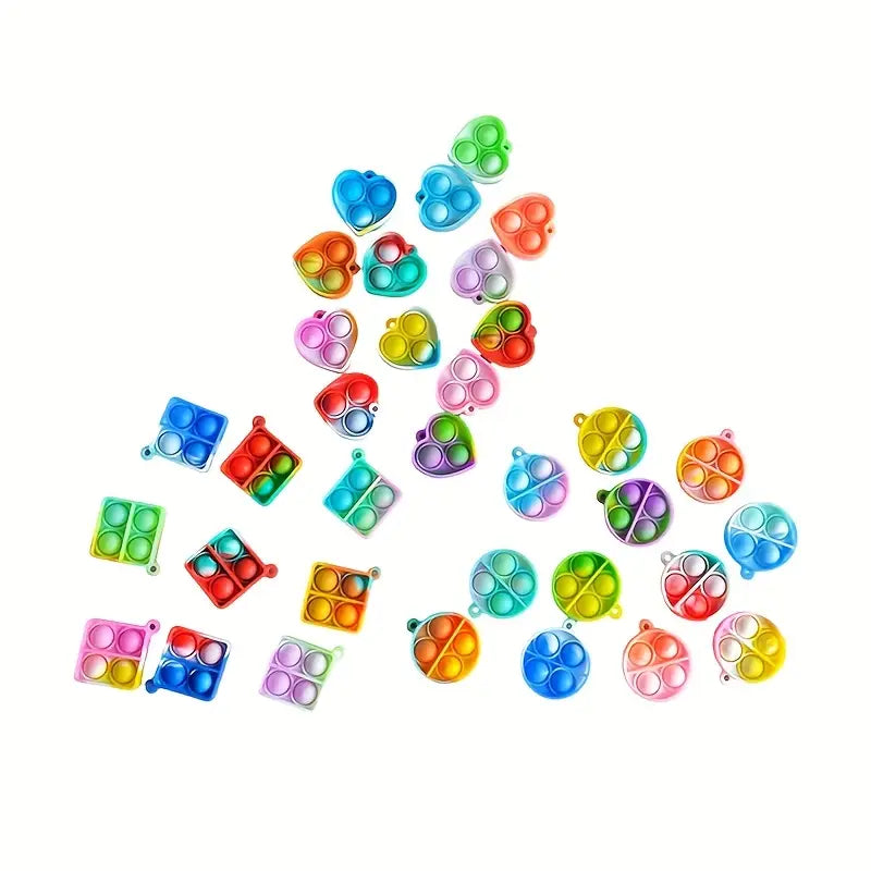 Porte-clés Enfant Pop It – Jouets Sensoriels Antistress en Silicone Coloré, Formes Cœur, Rond et Carré