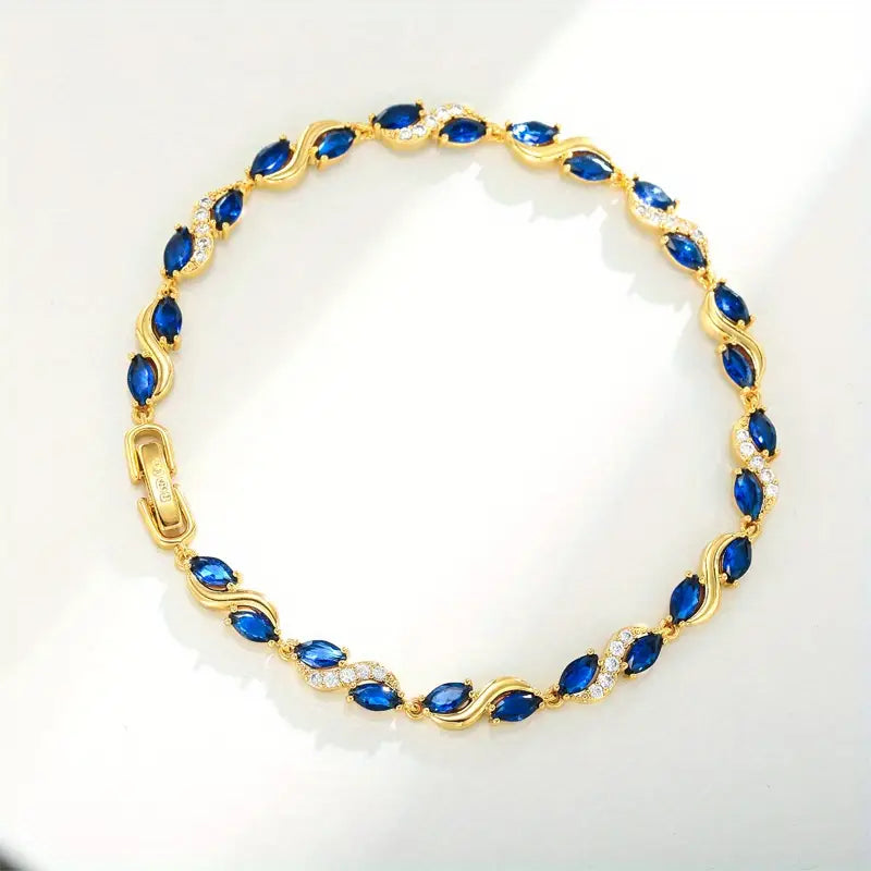Bracelet femme doré avec cristaux bleus et zircons – Bijou élégant et raffiné