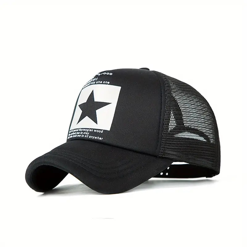 Casquette trucker homme noire étoile – Casquette respirante filet réglable streetwear