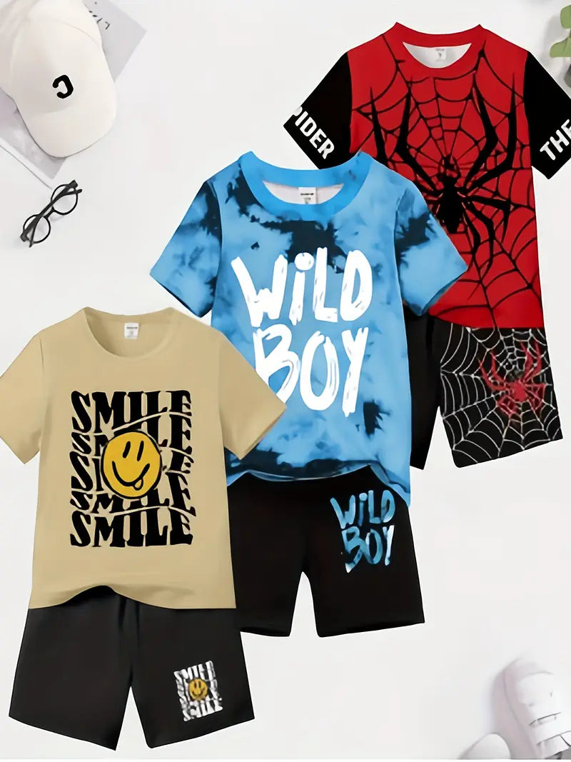 Ensemble Garçon Été – T-shirt Bleu Tie-Dye et Short Noir Casual