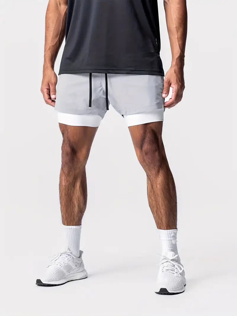 Short de sport homme 2 en 1 – Running & Fitness – Léger, respirant avec cuissard intégré