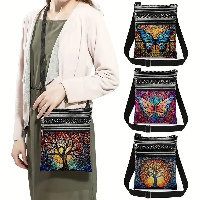 Lot de sacs à main femme  Bandoulières bohèmes motifs papillons et arbres colorés