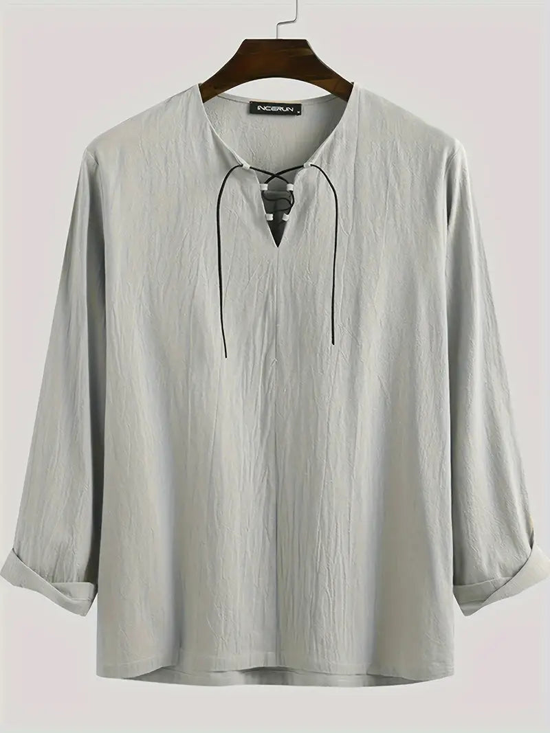Chemise fantaisie homme en lin – Haut décontracté à lacets style bohème et médiéval