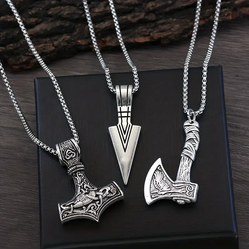 Collier homme viking pendentif hache et marteau de Thor – Chaîne acier inoxydable nordique