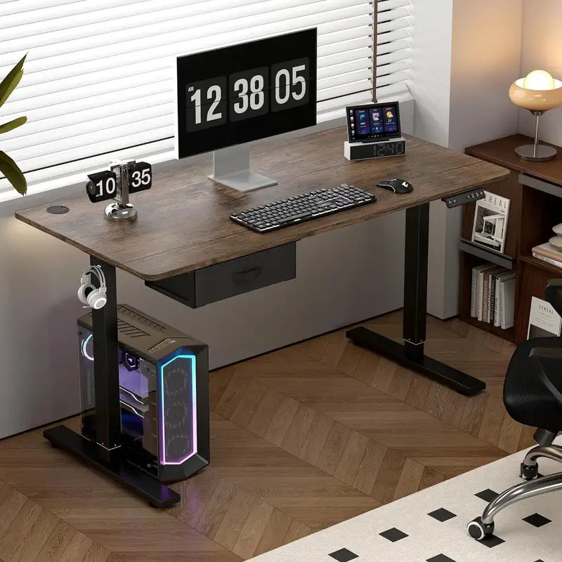 Bureau Électrique Réglable avec Plateau Bois – Poste de Travail Ergonomique pour Télétravail et Gaming