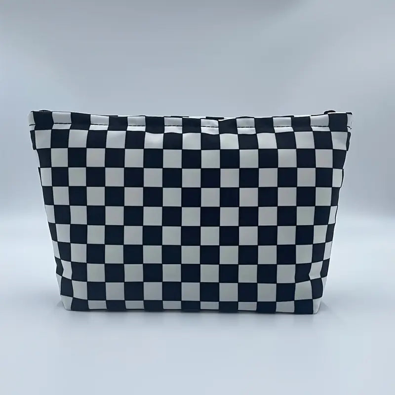 Trousse de toilette imperméable à motifs damier Grande capacité pour voyage et randonnée