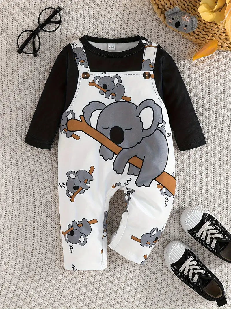 Body Bébé Manche Longue en Coton – Grenouillère Blanche Motif Koala