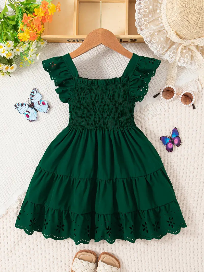 Robe fille bleu roi à volants – Robe d’été élégante avec détails ajourés