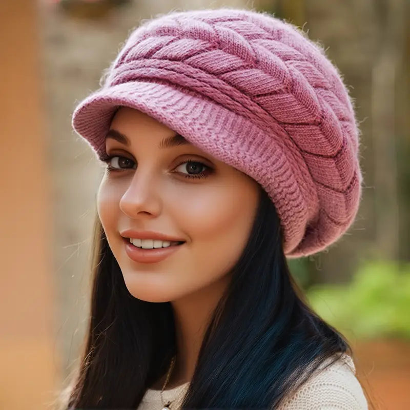 Casquette femme hiver en tricot épais – Style chaud, chic et confortable