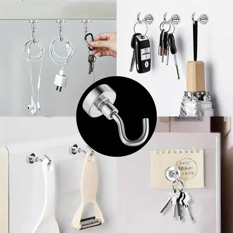 Crochets Magnétiques en Acier Inoxydable – Support Polyvalent pour Clés, Ustensiles et Câbles dans Magasin et Maison