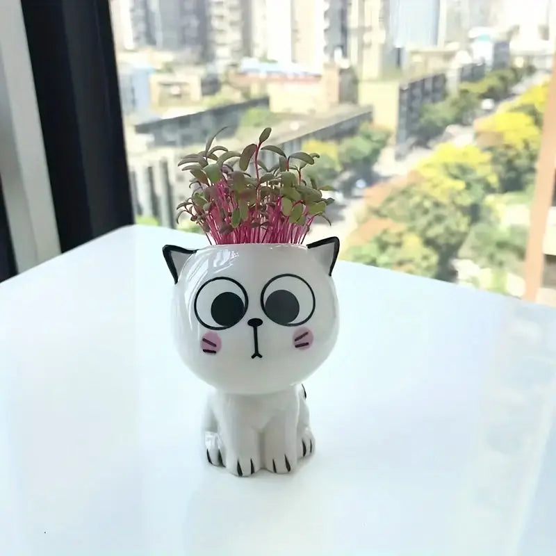 Mini pot de fleurs en forme de chat – Jardinière décorative mignonne pour plantes et succulentes