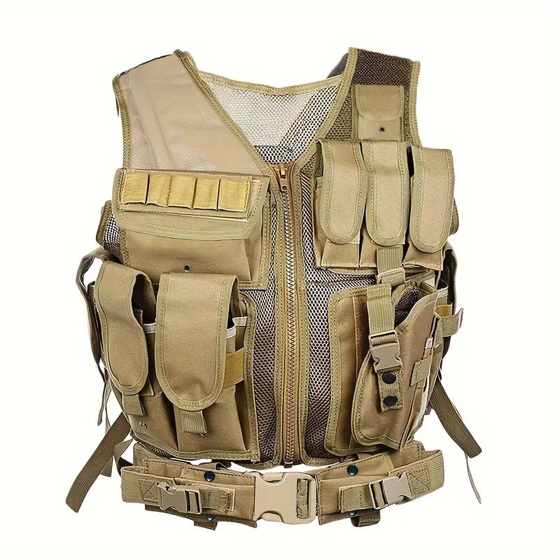 Gilet tactique militaire homme – Multi-poches avec ceinture ajustable pour airsoft, paintball et randonnée