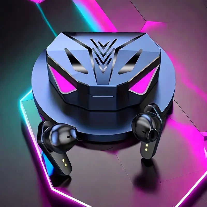 Écouteurs sans fil gaming avec boîtier LED – Casque Bluetooth basse latence