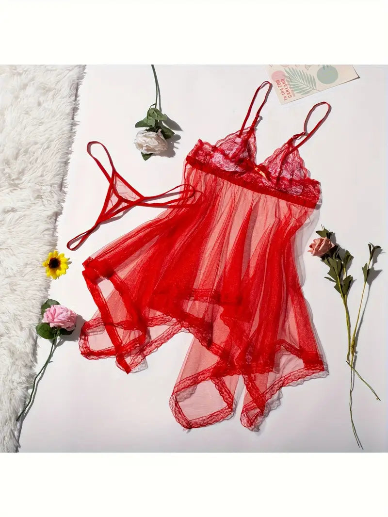 Nuisette Transparente Femme Dentelle Noire – Sous-vêtements et Pyjamas Sexy avec String Assorti