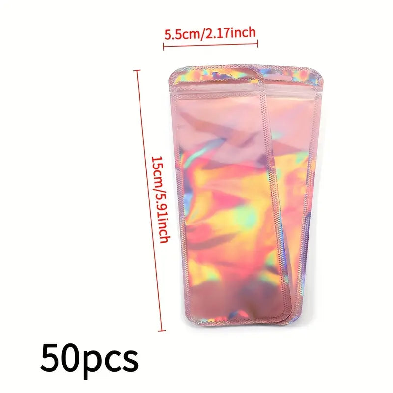 Sachets holographiques zip rose – Pochettes plastique refermables brillantes pour emballage cadeau, bijoux, bonbons ou artisanat