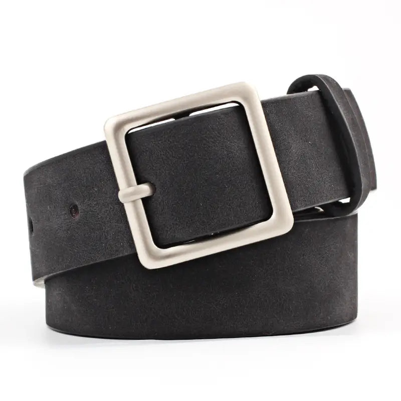 Ceinture femme en cuir marron avec boucle carrée argentée – Style classique et élégant