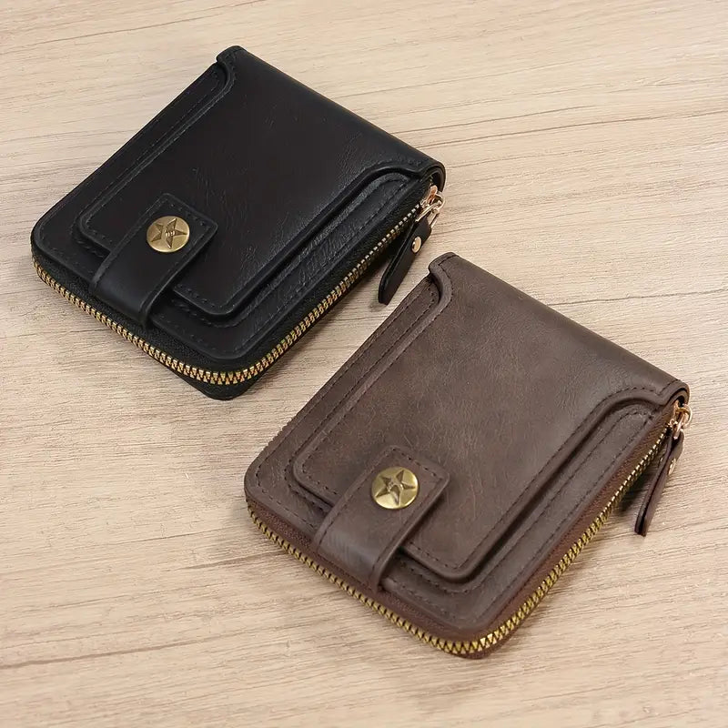 Portefeuille homme en cuir marron – Compact avec porte-cartes et fenêtre d’identification
