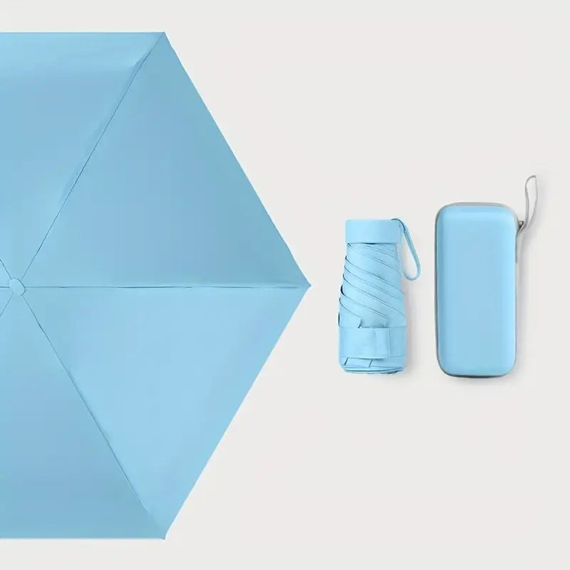 Parapluie pliable bleu ciel avec étui rigide  Compact, léger et imperméable