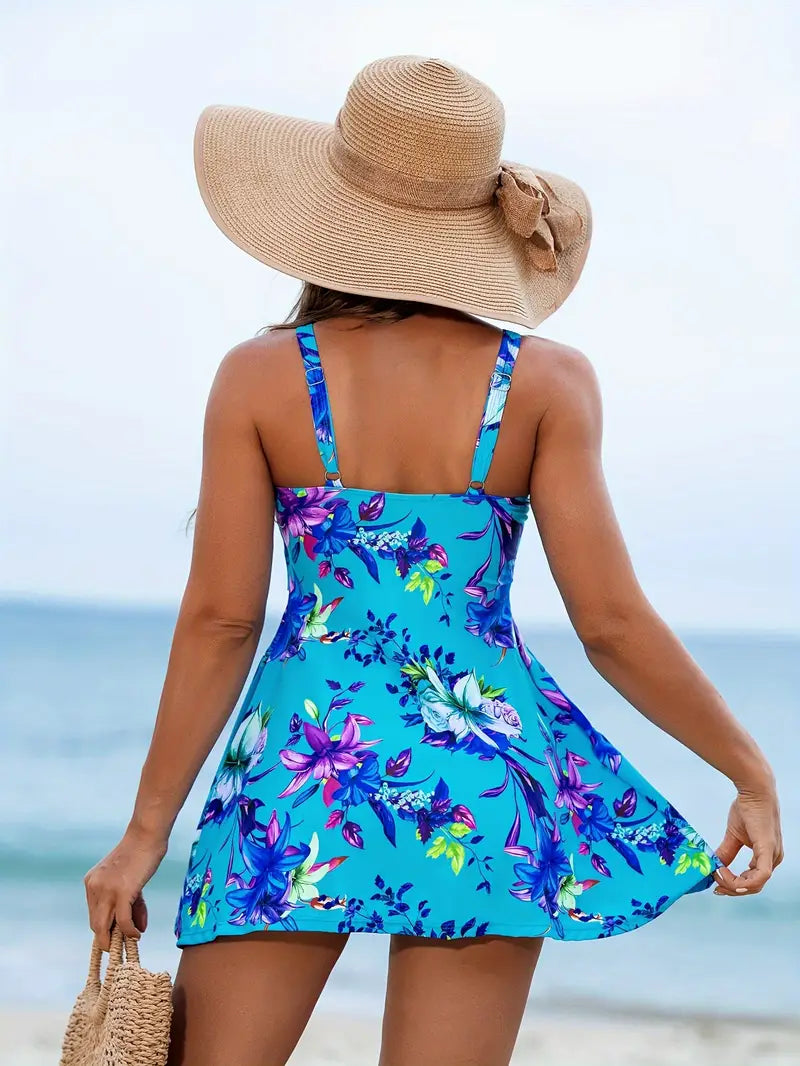 Tankini femme floral avec short intégré – Confort et style pour toutes vos baignades