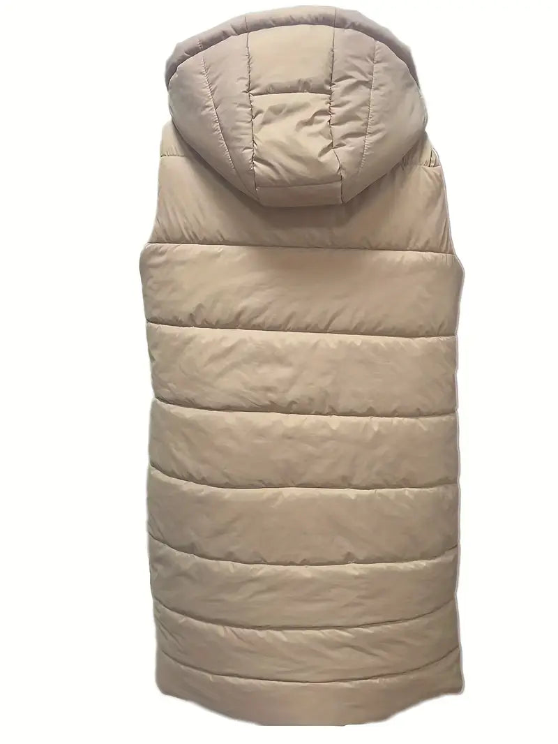 Doudoune Longue Sans Manches Femme avec Capuche – Gilet Matelassé Chaud Idéal pour l’Hiver