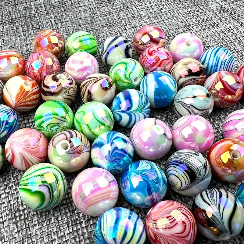 Perles Rondes Multicolores Effet Marbré – Perles Acryliques Brillantes pour Bijoux Fantaisie DIY