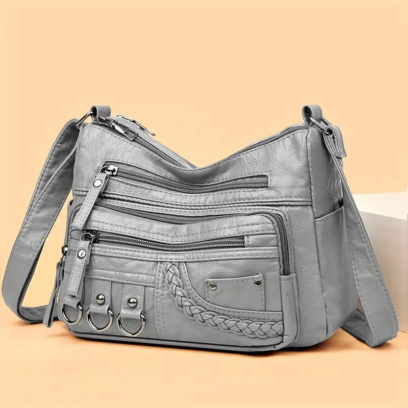 Sac Hobo noir en simili cuir pour femme  Grand sac à main tendance avec multiples poches zippées