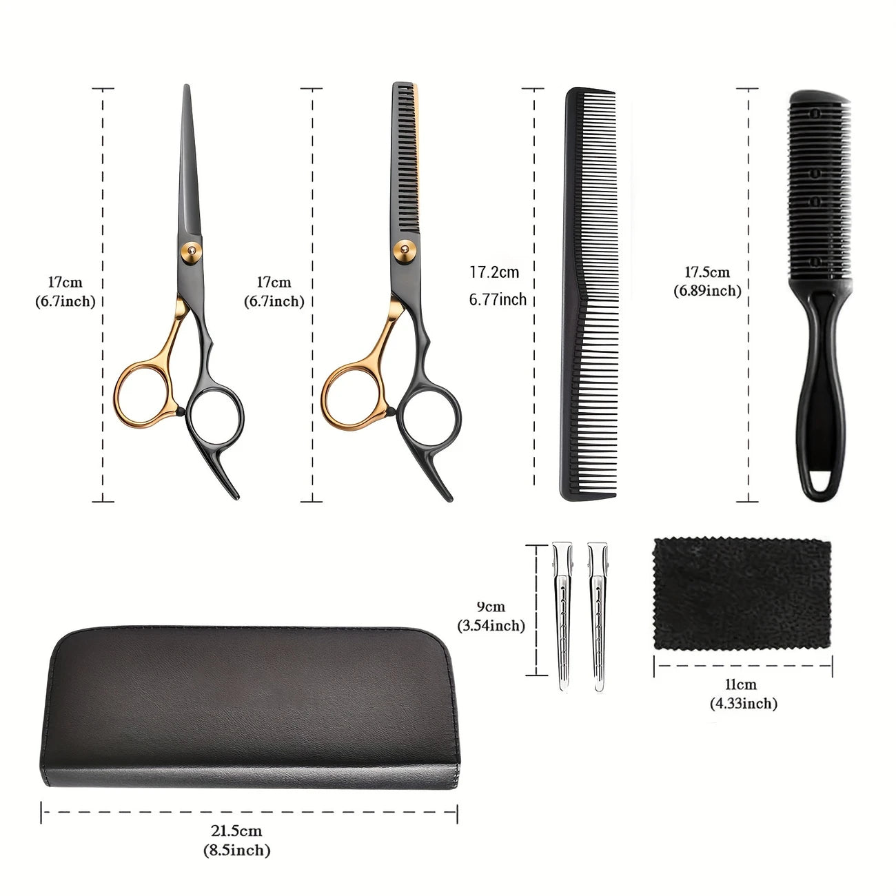 Kit de Coiffure Professionnel 8 pièces – Ciseaux Coiffure & Effilage, Peignes, Pinces et Étui Inclus