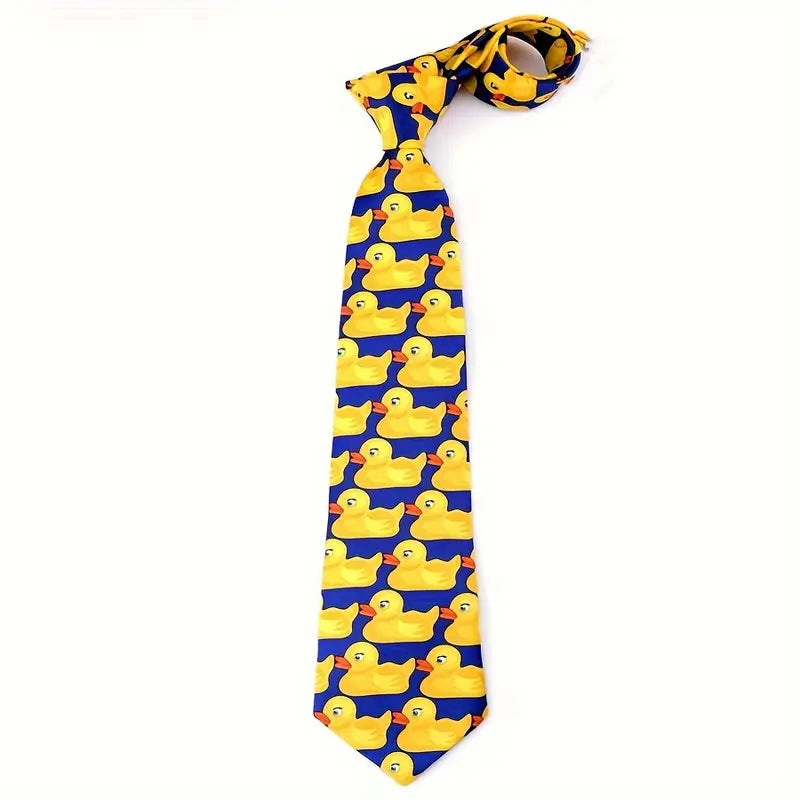 Cravate fantaisie homme à motifs canards jaunes – Accessoire original et humoristique pour soirées et événements