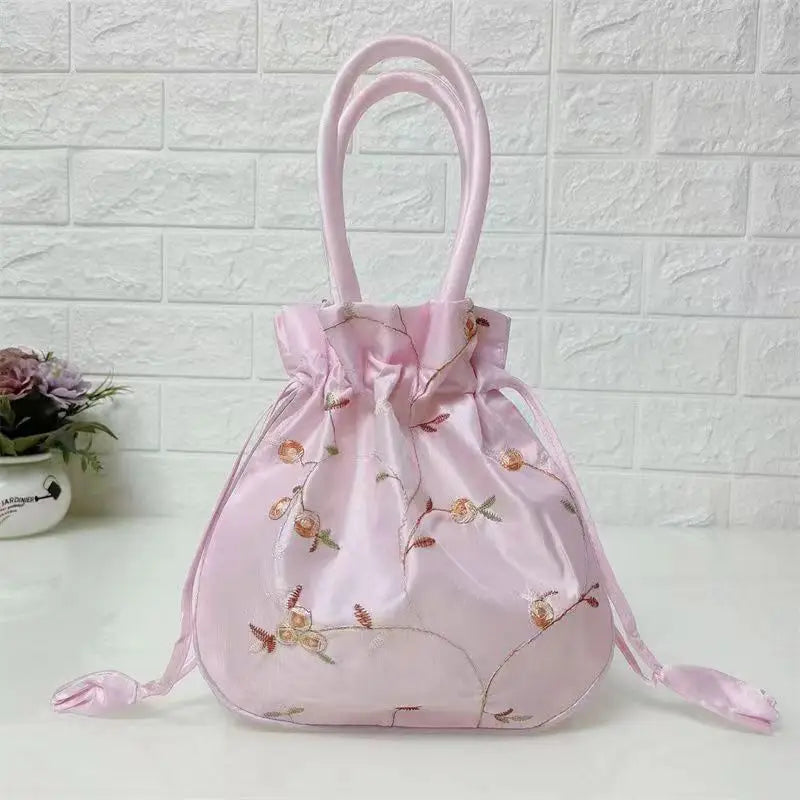 Sac de soirée femme en satin brodé – Pochette élégante à cordon, plusieurs coloris