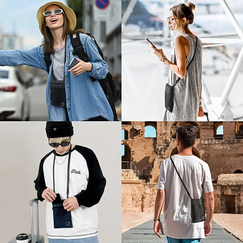 Sacoche tour de cou antivol Protège-passeport léger et discret avec poches zippées pour voyage sécurisé