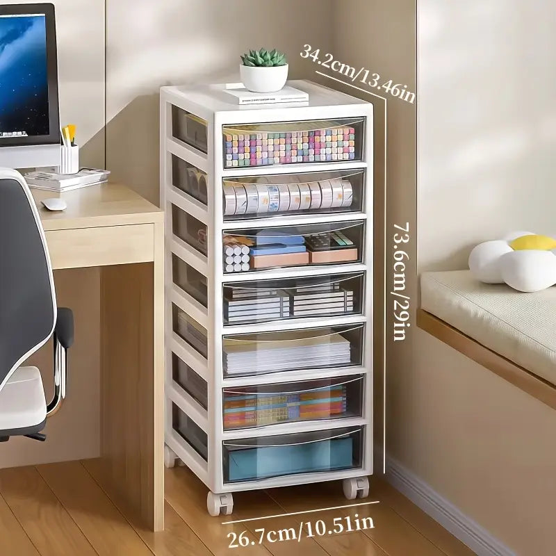 Tour de Rangement à Tiroirs Transparent sur Roulettes – Organisateur Multi-Niveaux pour Bureau et Boutique