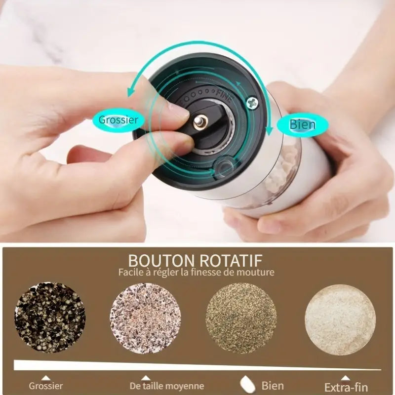 Moulin à Poivre Électrique Rechargeable – Broyeur Inox avec Réservoir Transparent