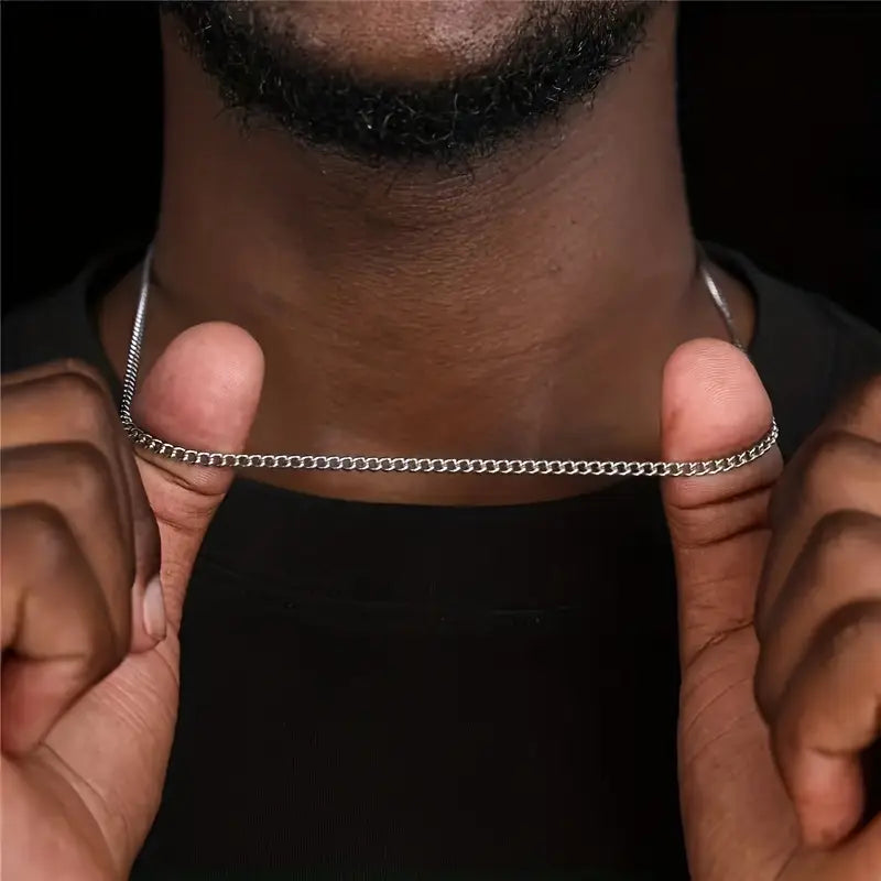 Collier homme chaîne cubaine fine en acier inoxydable argent – Bijou sobre et élégant