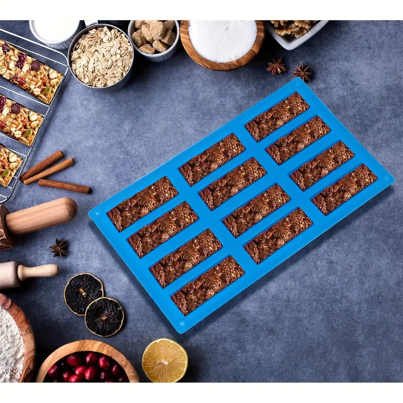 Moule en Silicone pour Barres Énergétiques Maison – 12 Cavités Rectangulaires pour Céréales, Protéines et Snacks Sains