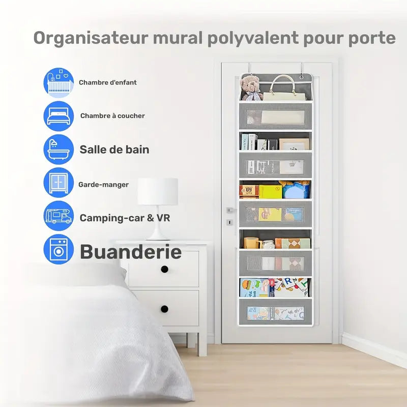 Organisateur Mural de Porte pour Chambre Bébé – Rangement Suspendu Polyvalent à Poches