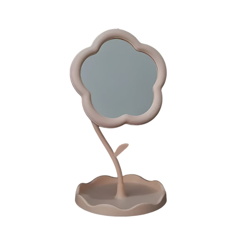 Miroir de Maquillage Fantaisie en Forme de Fleur – Design Original avec Support et Plateau de Rangement