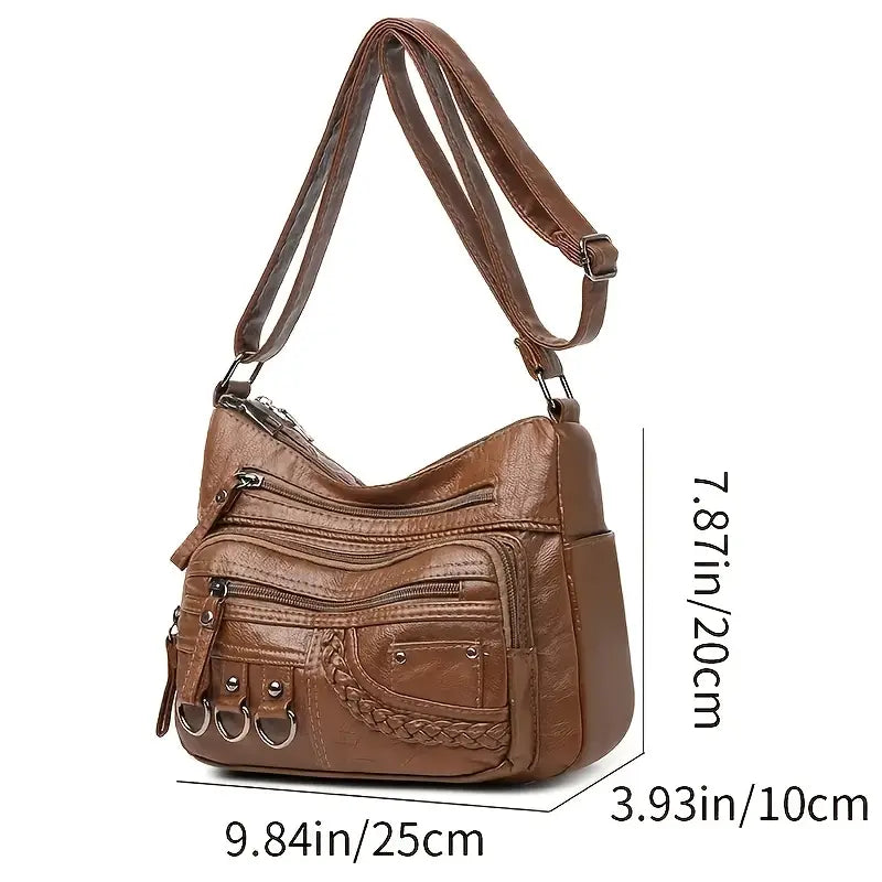 Sac Hobo noir en simili cuir pour femme  Grand sac à main tendance avec multiples poches zippées