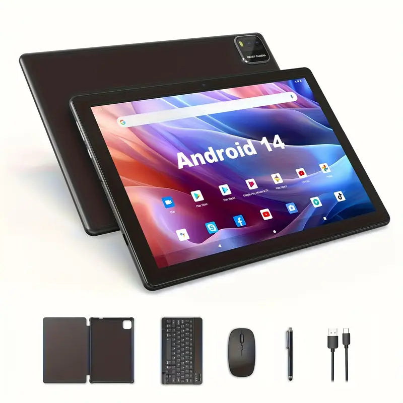 Pack Tablette Android 14 avec Clavier Sans Fil, Souris, Housse, Stylet et Câble USB-C – Kit Complet Polyvalent