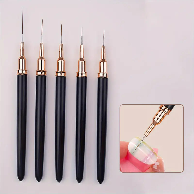 Pinceaux Nail Art Ultra-Fins – Set de 5 Stylos Précision pour Dessin et Lignes Fines