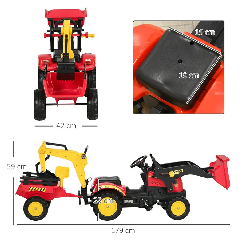 Tracteur pelleteuse pour enfants – Jouet de chantier avec remorque et pelle avant
