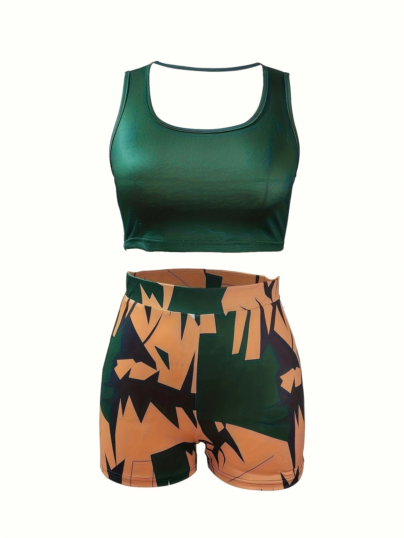 Short de Plage Femme Imprimé Graphique – Taille Haute Moulante, Style Sexy & Estival