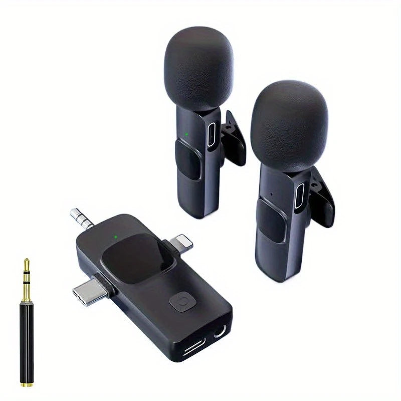 Micro Sans Fil Universel avec Récepteur USB-C/Lightning/Jack – Lavalier Rechargeable pour Smartphone, Caméra & PC