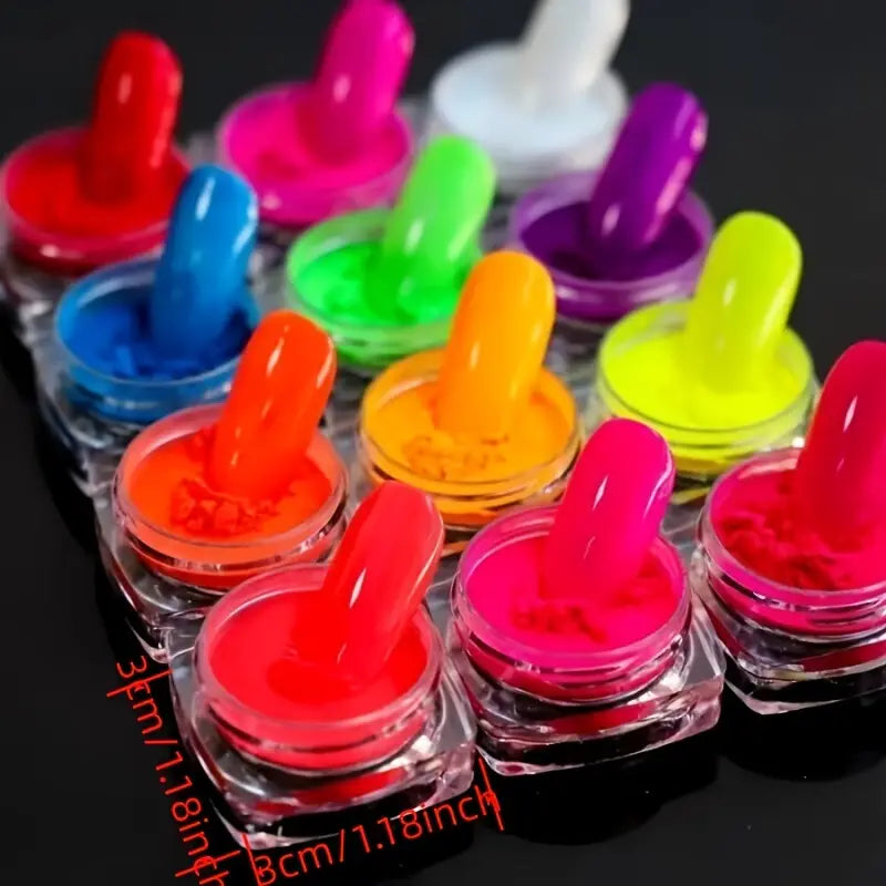 Vernis en Poudre Fluorescent – 12 Couleurs Néon Intenses pour Ongles Dégradés et Nail Art