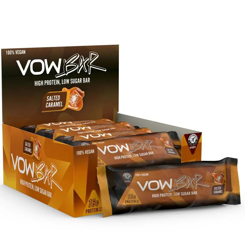 Barre Protéinée VOW 100% Vegan – Saveur Caramel Beurre Salé | 16g de Protéines, Faible en Sucre, Idéale Avant ou Après l’Entraînement