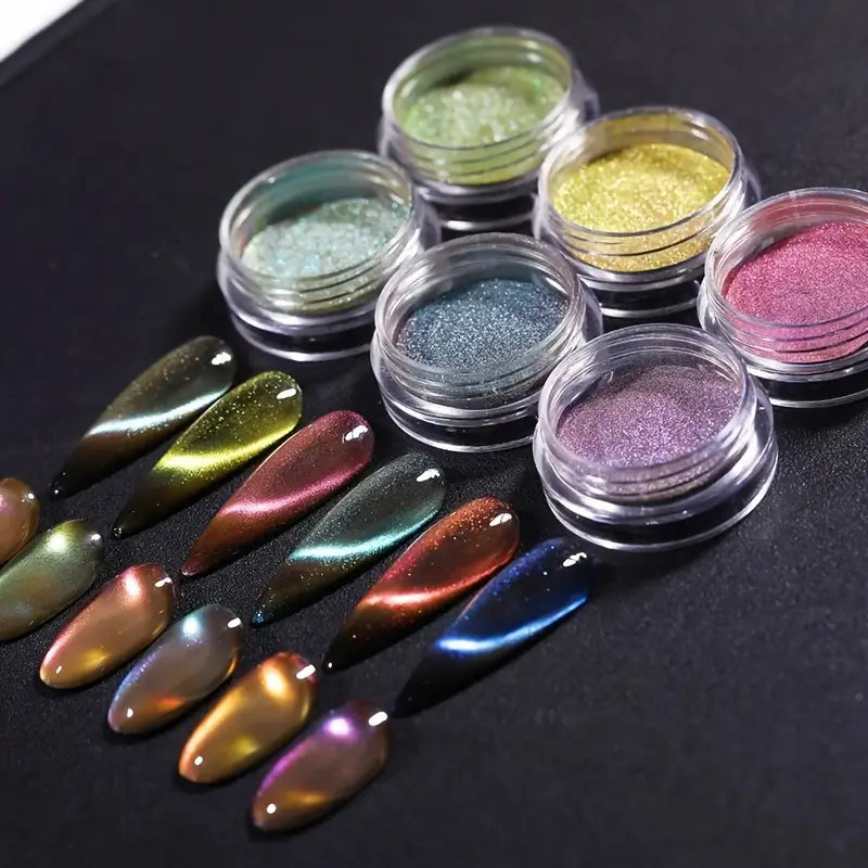 Vernis en Poudre Effet Œil de Chat 3D – Couleurs Métalliques Magnétiques pour Nail Art Intense