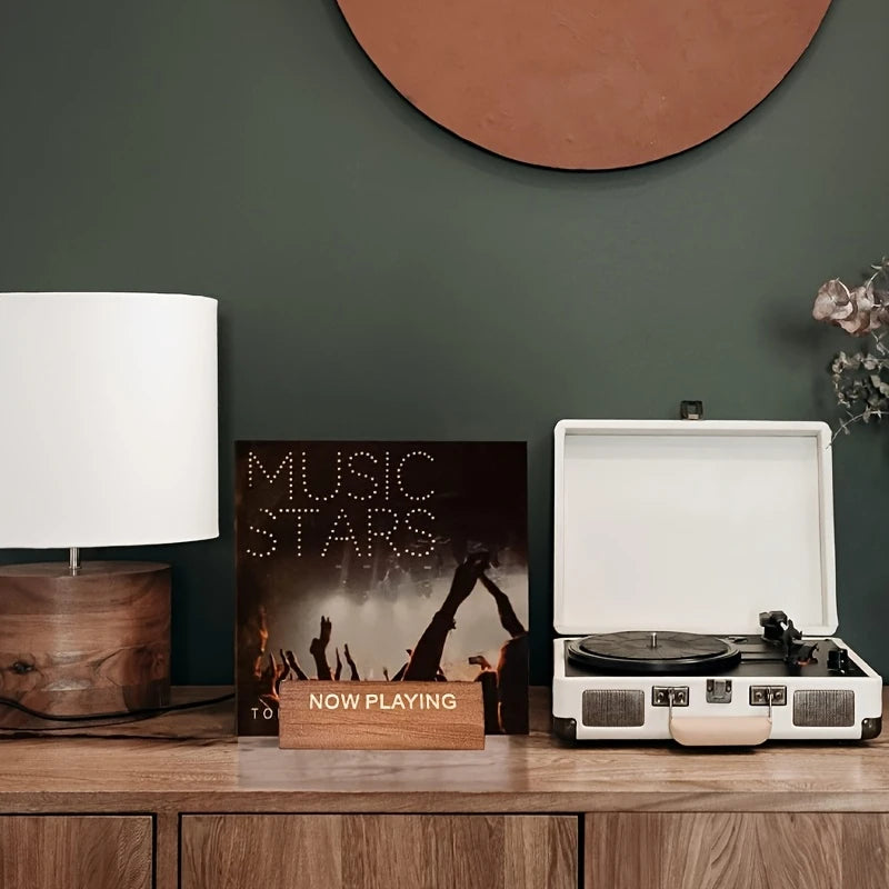 Support Vinyle "Now Playing" en Bois Massif – Présentoir Élégant pour Disque en Lecture